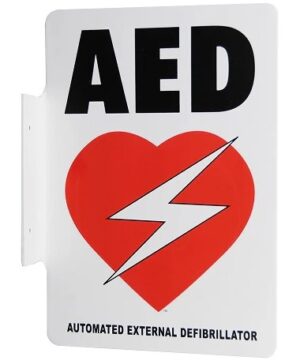 AED Wall Sign, vinyl, perpendicular flange mount, 10" x 7", double-sided