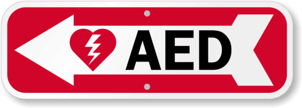 AED Wall Sign-Left Arrow, flat aluminum, 6" x 18" - Image 2