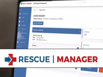 Computer screen with rescue manager software shown with logo