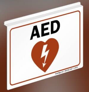 AED Sign for Ceiling (2-Sided), 7"x10"