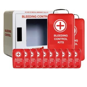 Bleeding Control Cabinet, large, with 10 Bleeding Control Kits in 2 Carry Bags