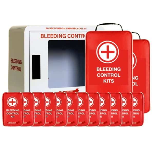 Bleeding Control Cabinet, large, with 12 Bleeding Control Kits in 2 Carry Bags