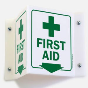 First Aid Sign, V-Shape Projecting